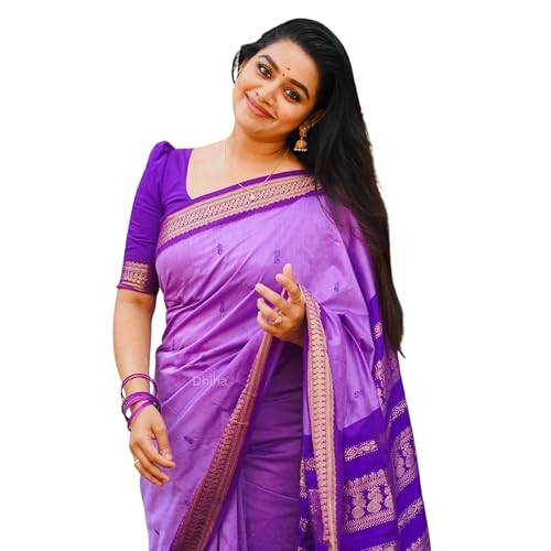 Image of DHIHA Gadwal Cotton Saree for Women | Pure Kalyani Cotton Saree with Zari Border Tassels & Blouse | Kanjivaram Linen Silk | Handloom Weave