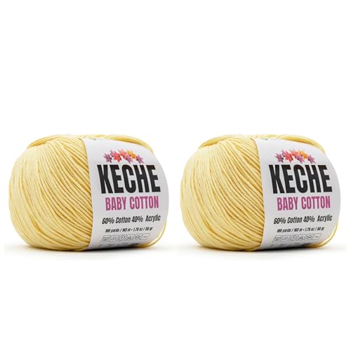 Image of Keche Baby Cotton, 60% Cotton 40% Acrylic Yarn, Soft Cotton Yarn for Crochet and Knitting, Amigurumi Yarn 4 Skeins /Balls [1.76 Oz (50g) / 180 Yrds (165m)] x 2 Pastel Yellow