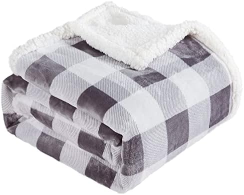 Touchat Sherpa Plaid Throw Blanket, Fuzzy Fluffy Soft Cozy Blanket, Twin Size Plush Fleece Flannel Plush Microfiber Blanket for Couch Bed Sofa (60" X 70", Plaid Grey)