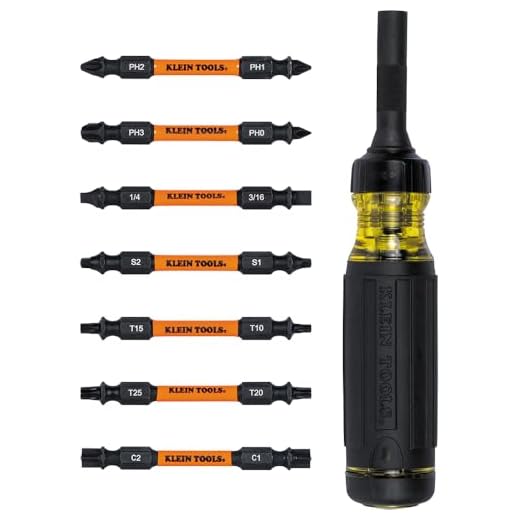 Klein Tools 32315HD 15-in-1 Multi-Bit Ratcheting Screwdriver, Impact-Rated, 7 Double-Ended ProFlex Torsion Zone Tips, 1/4-Inch Nut Driver, 8-Piece