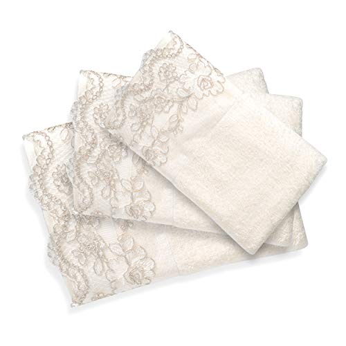 Popular Bath 3Pc Towel Set Rose Vine, Beige-Taupe #TOP12
