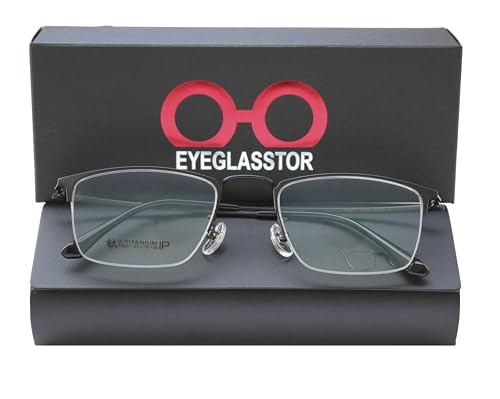 Image of Titanium Semi Rimless Prescription Glasses Frame For Men,Ultra Lightweight Optical Eyewear Frames Demo Lens 53mm