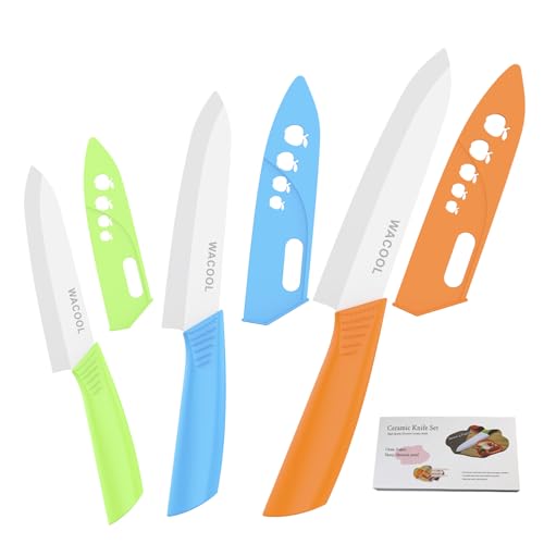 Comparison: Best Ceramic Paring Knife 11 WACOOL Ceramic Knife Set 3-Piece (6-inch Chef's Knife, 5-inch Utility Knife,4-inch Fruit Paring Knife), with 3 Knife Sheaths for Each Blade (Colorful Handle)