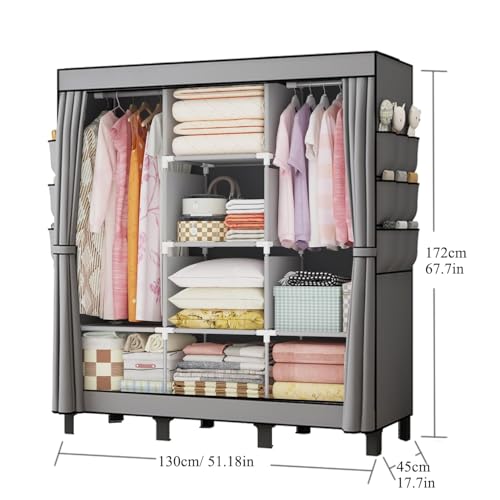 Armoire Portable Gris 130x45x172cm avec étagères Lishbie