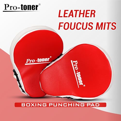 Image of Pro-Toner Boxing Focus Pads, Curved Maya Hide Leather, Hook and Jab Target Hand Pads, Black and White (Red)