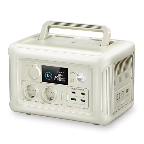 ALLPOWERS Estación de energía portátil R600, generador solar, 299 Wh, batería LiFePO4 con 2 x 600 W (1200 W pico) salida CA, 0-100% carga rápida en 1 hora para fiestas, viajes, camping, autocaravanas