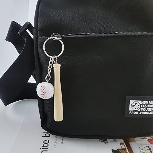 Doromy 6 Pieces Softball Baseball Keychain With Mini Wooden Bat Softball Key Ring Softball Keychain Mini Baseball Key Ring For Girls Athletes Sports Souvenir Favors, Victory Parties White Yellow #TOP6