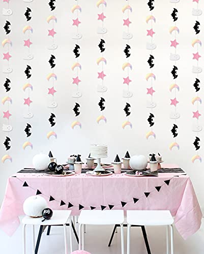 5 Pcs Halloween Moon Bat Ghost Star Garland Pink Black Halloween Garland For Pink And Black Kids' Halloween Party Supplies Decorations #TOP3