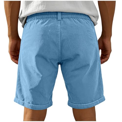 Image of Mens Corduroy Shorts Casual Elastic Waist Button Summer Beach Shorts Lightweight Comfy Short for Men with Pockets