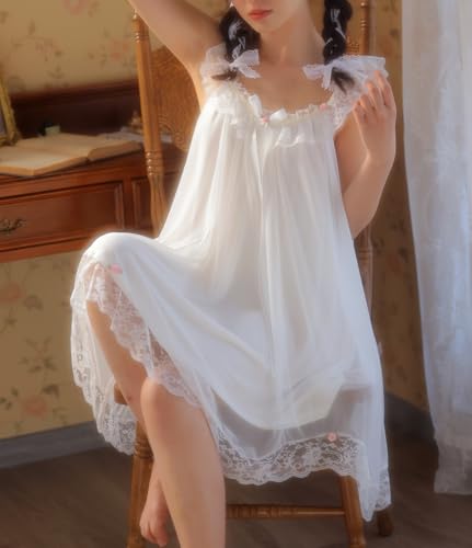 Women's Vintage Victorian Nightgown Summer Sleepwear Sleeveless Lounge Dress4