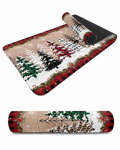 Debedcor Heat Proof Table Pads Waterproof Decorative, Wooden Christmas Trees Non-Slip Table Countertop Protector, Xmas Snowflake Red Black Plaid Insulation Mat for Dining Room, 48 x 12 Inches