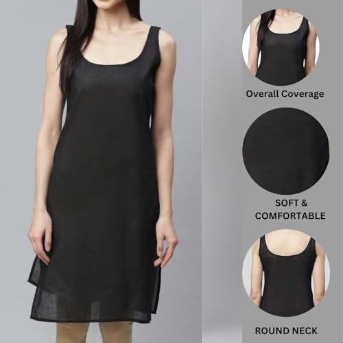 Image of Women's Sleeveless Cotton Inner Slip Dress Round Neck Soft Comfortable Fit Full Length Camisole Innerwear Summer top Undergarment for Girls