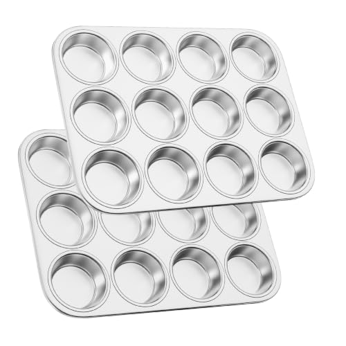 Blingco 12-Cup Stainless Steel Muffin Pan Cupcake Pan Metal Muffin Baking Tins for Oven & Dishwasher Safe Cupcake Pans for Baking Non-toxic & Easy Clean Set of 2