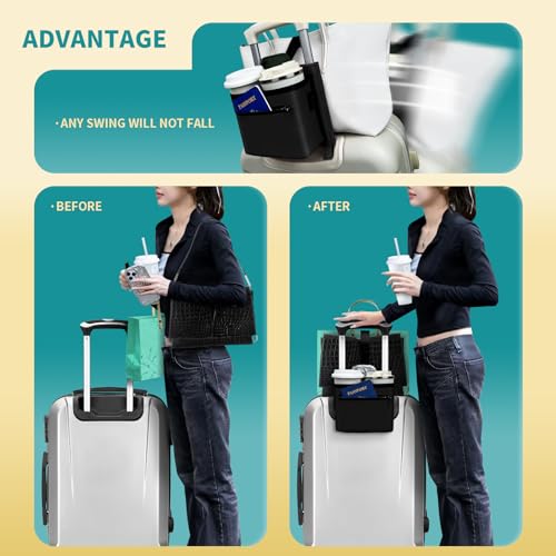 Image of Travel Luggage Cup Holder, Liveagain Drink Caddy, Luggage Cup Holder Attachment, Free Hand Suitcase Drink Carrier for Drinks Beverages, Coffee, Bottles, Snack (Black)
