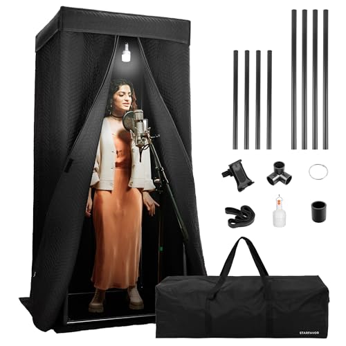 Starfavor Portable Vocal Booth - Sound Booth for Recording Echo-Free Vocals, Double-layer 360 Reverb Stand-In Isolation Shield, Pro-Sound Blankets, Portable Recording Studio with Travel Bag