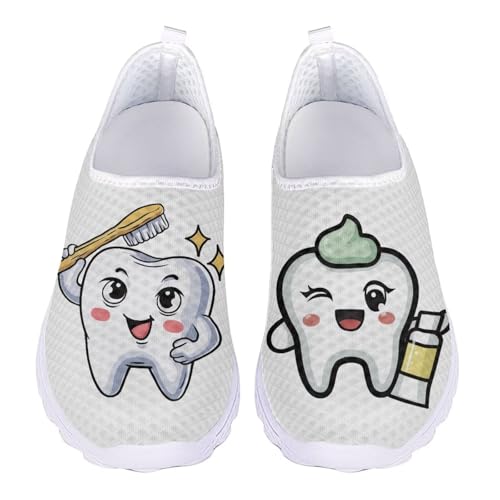 Dolyues Cartoon White Tooth Medizinische Komfortschuhe Für Zahnarzthelferinnen - Schlüpfen Design mit 12H Dauerlauf, Leicht & Atmungsaktiv (Weiß, EU 35-45)