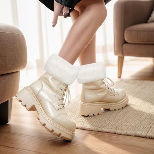 Image of Gvhntk Women Faux Fur Plush Leg Warmers Short Furry Fuzzy Leg Cuffs Women Winter Fuzzy Fur Knitted Boot Covers