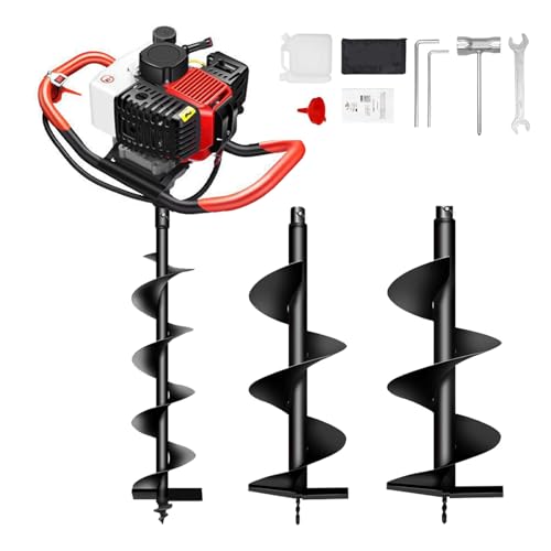 Tarière à Essence, tarière à 4 Temps avec 3 forets, tarière pour clôture, Jardin, Ferme, Plantes, 4/6/8 cm