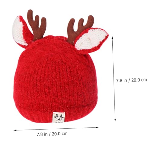 1Pc Knitted Hat Adorable Antler Beanie for Boys Warm Woolen Yarn Cap for Cute Durable Design for Cold Weather Red2