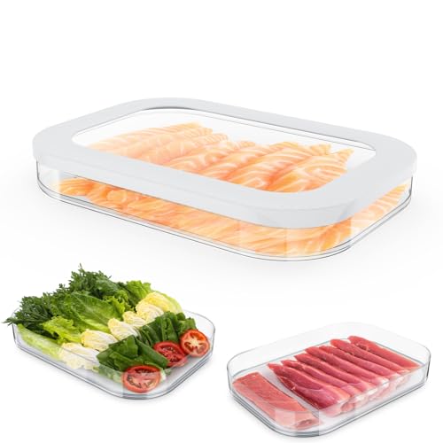 Cecnamt Stackable Deli Meat Container with Drainage Groove and Silicone Lid, Clear Refrigerator Storage Containers for Lunch Meats, Cold Cuts, Bacon, Cheese, BPA Free - 1 Layer