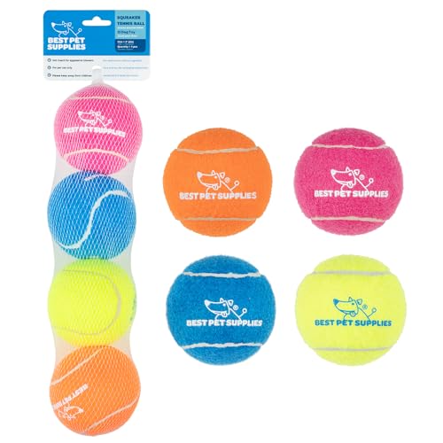 Image of Best Pet Supplies Interactive Squeaky Dog Chew Toy, Ideal Dog Toys for Chewers, Small, Medium & Large Dogs, and Fetch Lovers - Tennis (Assorted Color), Large (Pack of 4)