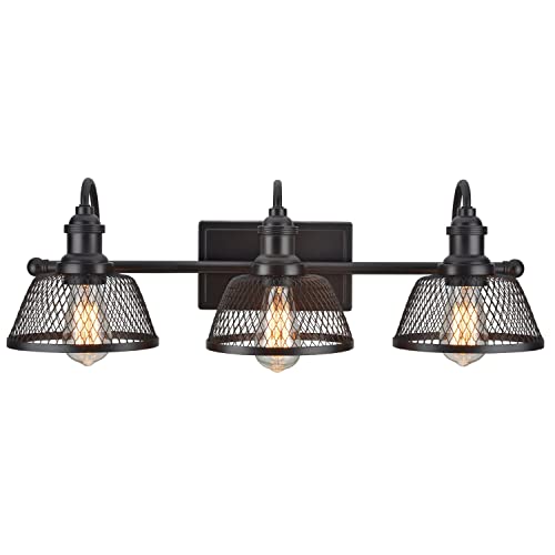 Image of Aspen Creative 62095, Three-Light Metal Bathroom Vanity Wall Light Fixture, 25 inch Wide, Transitional Design in Bronze with Metal Mesh Shade