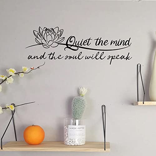 MOVANKRO Quiet The Mind and The Soul Will Speak Lotus - Pure Black Vinyl Carved Wall Decal Without Transparent Edge Removable Art Letters Quotes Decor