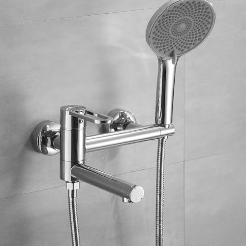 Mitigeur bain douche mural chrome laiton avec pommeau de douche 2 modes