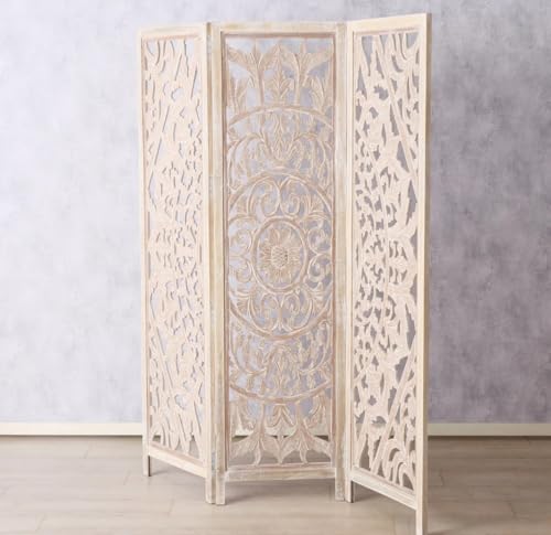 Image of Wooden Room Partition Screens for Bedroom,Living Room, Privacy Divider, Freestanding Folding Panels for Changing Room 6 feet 3 PNL Each panl Size 72 x 20 in (White Wash)