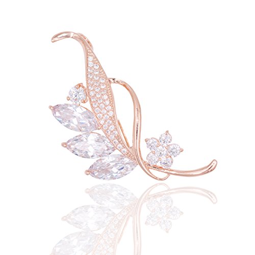 Hanie femme Broche Rose Or Feuille Épinglette Blanc Livré Avec Rose Or Chaîne En Acier Inoxydable Peut Également être utilisé Comme Collier Convient Pull Manteau Costume Comme Cadeau De Noël Cover