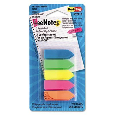 Seenotes Transparent film Arrow Flags, colori assortiti, 5 Pads of 50 Flags/Pack by redi-tag