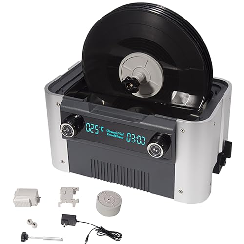 Pulitore ultrasonico per dischi in vinile, macchina per la pulizia automatica con 6 segmenti di temporizzazione e controllo della temperatura, pulisce 8 dischi, ideale per gioielli, occhiali, protesi