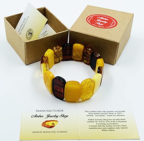 Natural Baltic Amber Stretch Bracelet - Hand Made from Polished/Certified Baltic Amber Beads(Multicolor)2