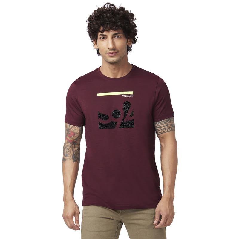 Image of Spykar Men's Slim Fit Round Neck Half Sleeve Printed Casual T-Shirt