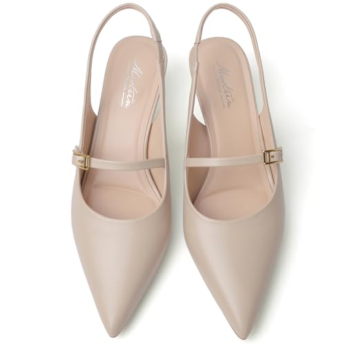 Image of Mostrin Kitten Heels for Women Slingback Pointed Closed Toe Heels Women's Pumps Shoes for Wedding, Party, Commuting