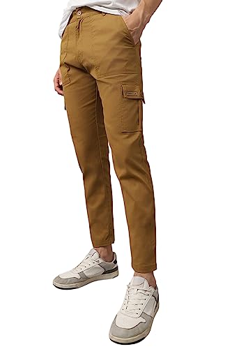 Image of Hubberholme Men's Regular Fit Cotton Trousers with Patch Pockets, Ankle Length Button Closure Cargo Chinos