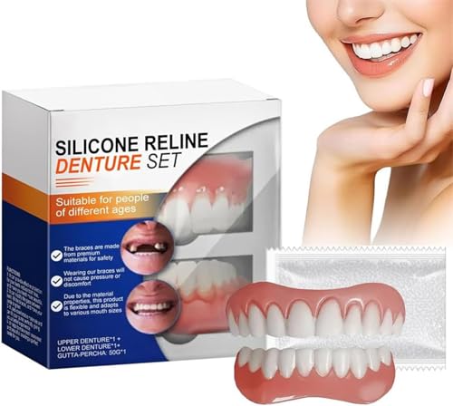 Premium Silicone Denture Reline Kit - Soft Reline Set for Secure Upper/Lower Dentures - All-Day Comfort for Men & Women