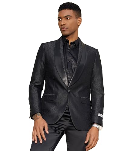 STACY ADAMS Men's Classic Modern Blazer Jacket – Slim Fit Paisley with Satin Shawl Lapel Tailored Jacket Only3