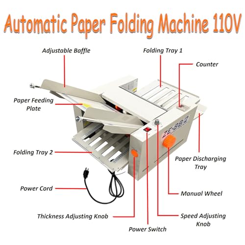 Banfluxion Digital Paper Folder 110V, Automatic Document Folding Machine w/ 2 Trays, Electronic Counter, Adjustable Speed (262ft/min Max), Desktop Paper Folding Machine for Manuals, Docs, Letters - Thumbnail 2