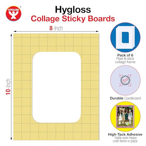 Image of Hygloss Sticky Collage Frames - 6 Pack 8 inchx10 inch Self Stick Collage Boards for Kids - Peel & Stick Mounting Boards for Art Projects, School Crafts, Classrooms, and DIY Displays