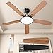 TALOYA 52 Inch Black Ceiling Fans with Lights Led Remote Control Flush Mount Low Profile for Bedroom Living Dining Room Outdoor Farmhouse Patio,Reversible,DC Motor,Diammable,Buzzer ON/Off,5 Blades
