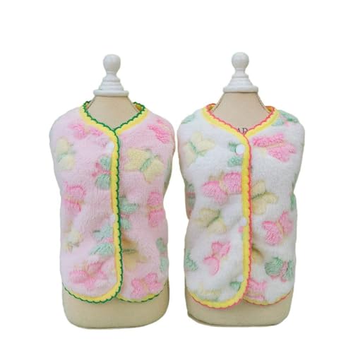 Morycat犬服 背中開き 防寒 ふわふわ ベスト かわいい 蝶の模様 タンクトップ 柔らかい 厚い 防寒 保温 人気 ドッグウェア ボタン 袖なし 着脱簡単 散歩 お出かけ 小中型犬 (ホワイト,L)