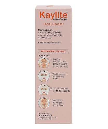 Image of Kaylite Facial Cleanser | Anti Acne Face Wash | Salicylic Acid and Vitamin E-Acetate Gel, Oil Free for Women and Men(Pack of 2) 120 ML