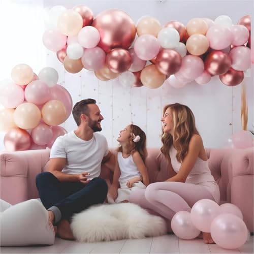 Image of 61 Pcs Set of pink, peach and rose gold balloon garland kit for birthday decoraion, anniversary decoration, Home Decoration Items