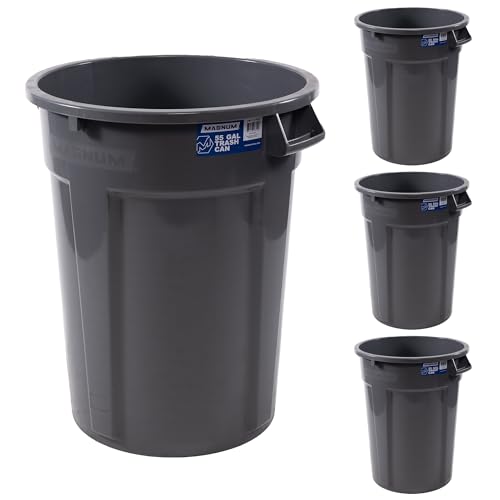 Magnum Tool 55 Gallon Trash Can, Construction Grade, Heavy Duty Plastic, Jobsite Ready for Handling and Holding Garbage CMTC-C000-55G04 (4 Pack)