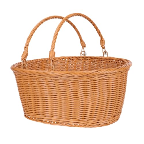 Hohopeti 1pc Imitation Rattan Storage Basket Woven Basket Woven Storage Basket Weave Basket Suculentas Outdoor Woven Fruit Basket Flower Pot Food Handheld Picking Basket Plastic re-usable