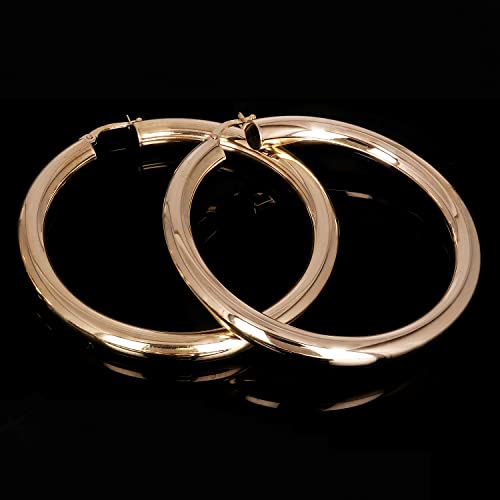 Image of Italian 14k Yellow Gold High Polished Round Hoop Earrings