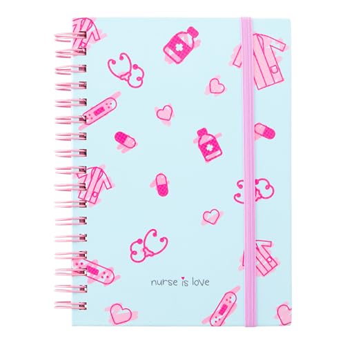 Nurse is Love Livro pequeno para enfermeiros e TCAE - caderno pequeno de notas - mini bloco notas espiral A6 com desenhos divertidos | presente para enfermeiros, médicos - acessórios | azul claro