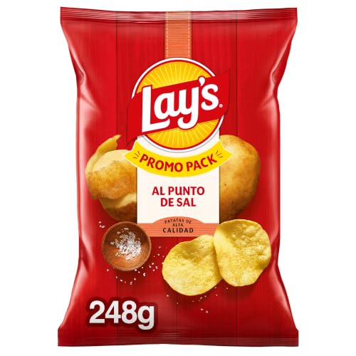 Lay's al punto de sal, Patatas Fritas de cultivos sostenibles con sabores vegetales, Producto de Aperitivo, bolsa familiar, 248 g