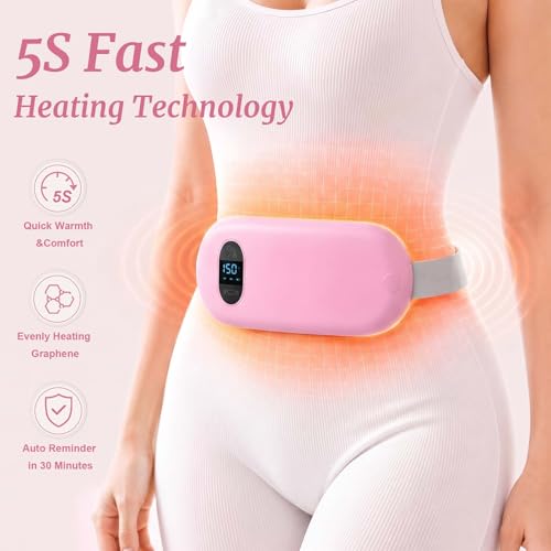 Image of Portable Heating Pad for Cramps Upgraded Cordless Electric Period Heat Pad for Back Menstrual Belt 6 Heat 6 Massage Mode Gifts for Women Girl Her Girlfriend Pink